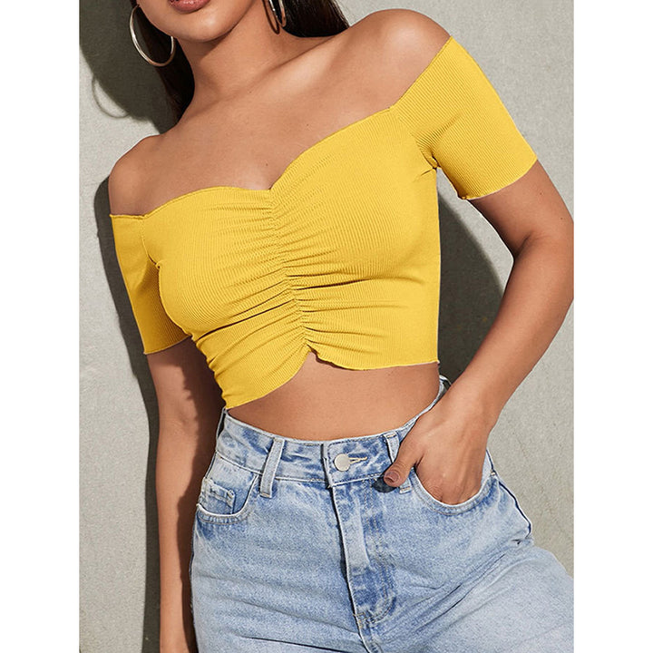Off-Shoulder Gathered Bardot Crop Top