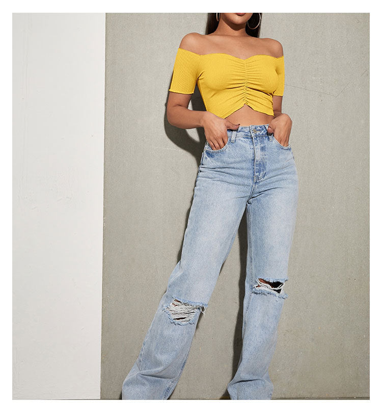 Off-Shoulder Gathered Bardot Crop Top