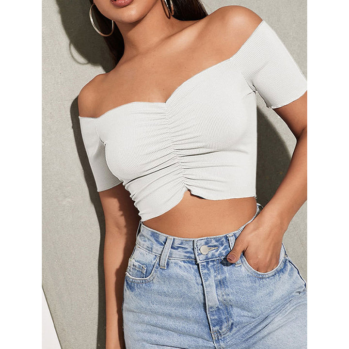 Off-Shoulder Gathered Bardot Crop Top