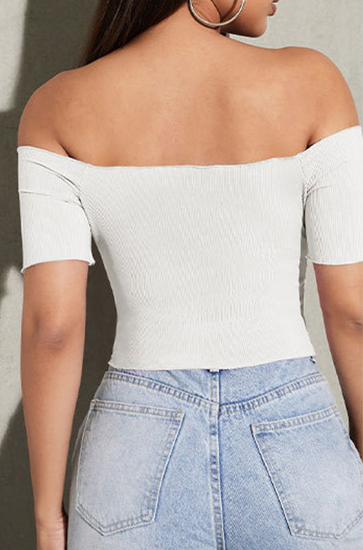 Off-Shoulder Gathered Bardot Crop Top