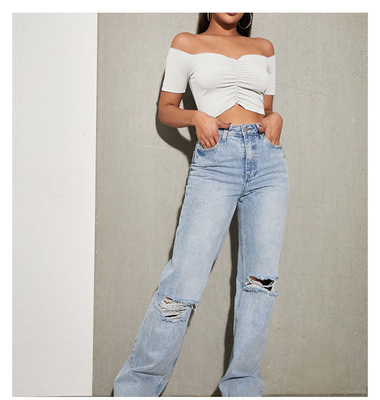 Off-Shoulder Gathered Bardot Crop Top