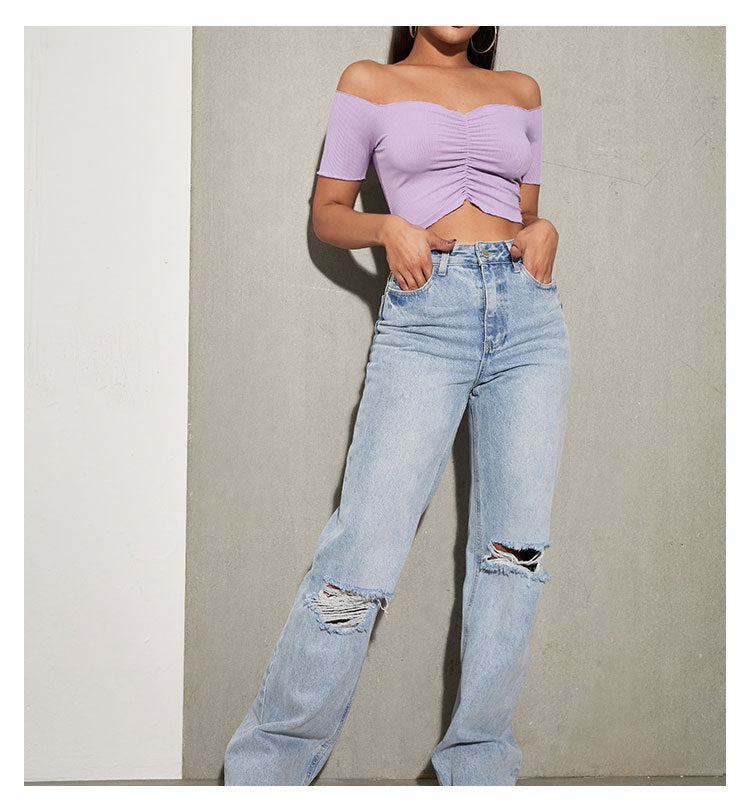 Off-Shoulder Ruched Crop Top