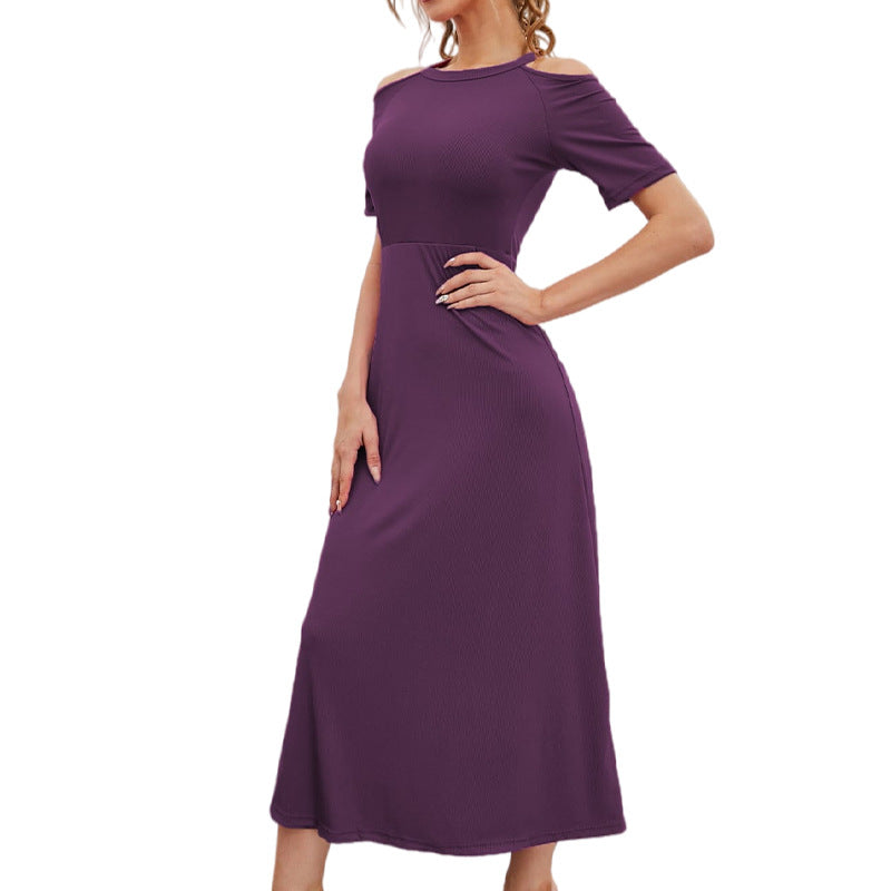 Round Neck Cold-Shoulder Sleeves Fit & Flare Midi Dress