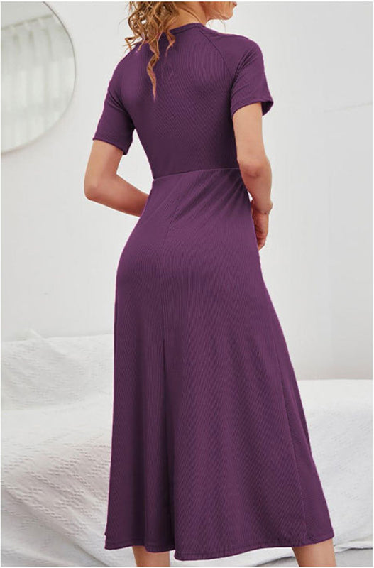 Round Neck Cold-Shoulder Sleeves Fit & Flare Midi Dress