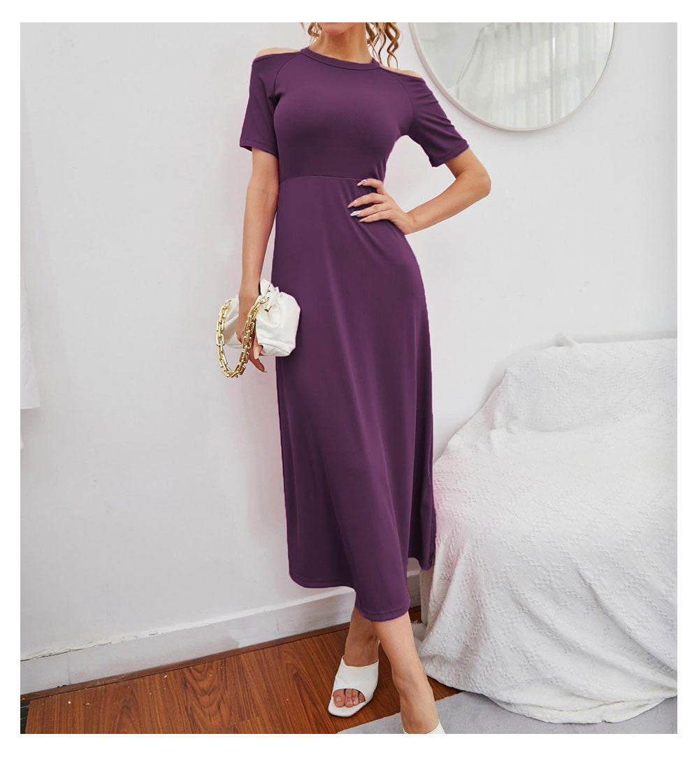 Round Neck Cold-Shoulder Sleeves Fit & Flare Midi Dress