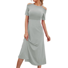 Round Neck Cold-Shoulder Midi Dress