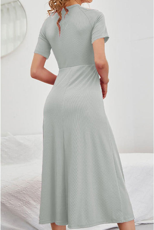 Round Neck Cold-Shoulder Midi Dress