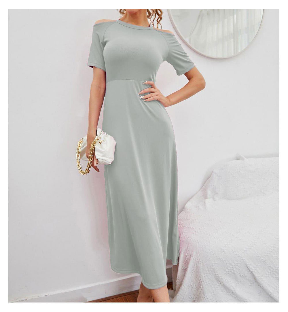 Round Neck Cold-Shoulder Midi Dress