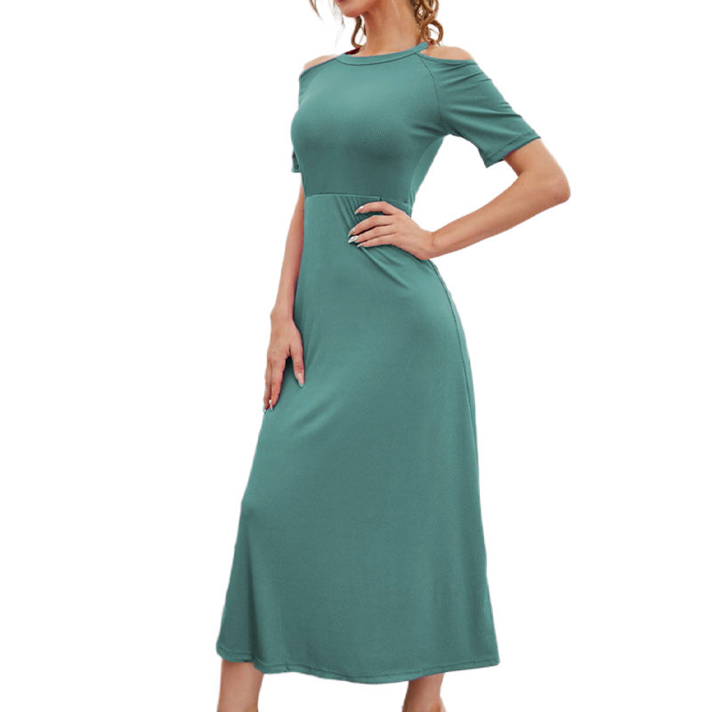 Round Neck Cold-Shoulder A-Line Dress