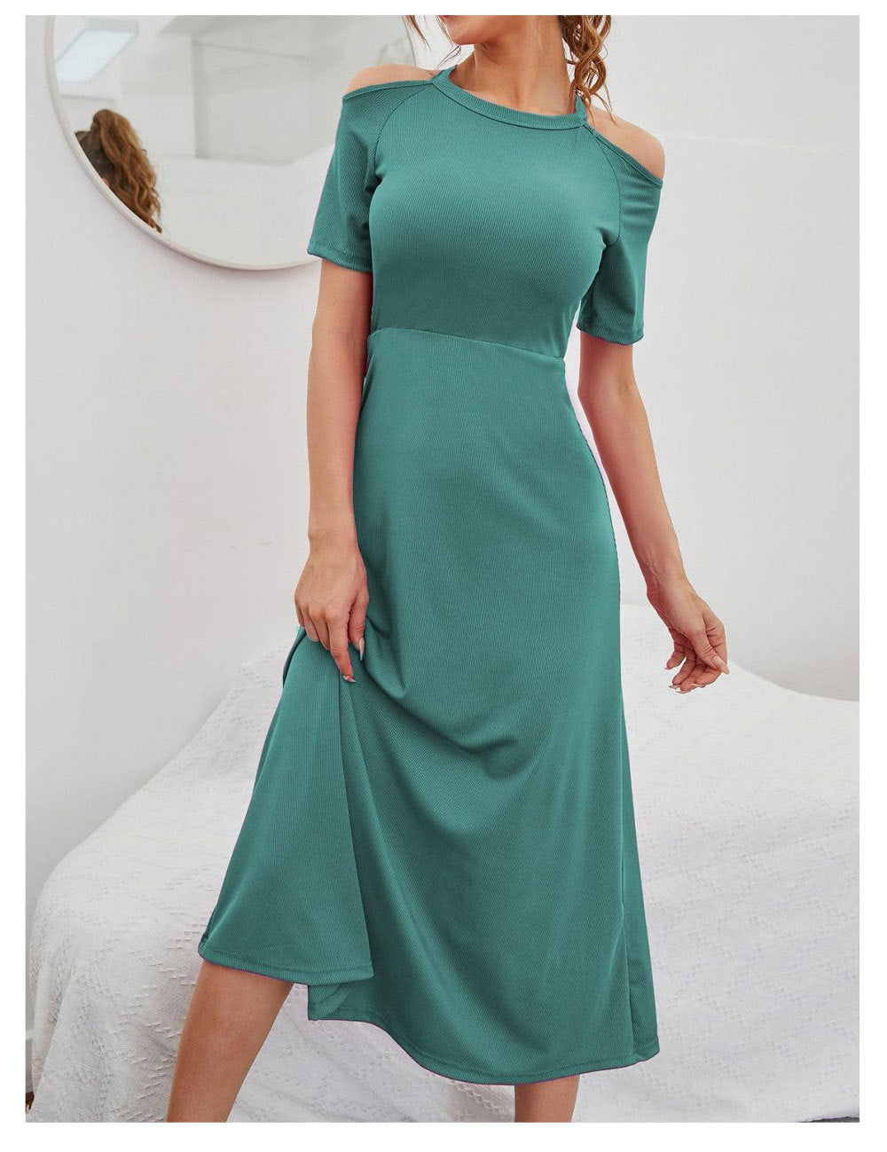 Round Neck Cold-Shoulder A-Line Dress