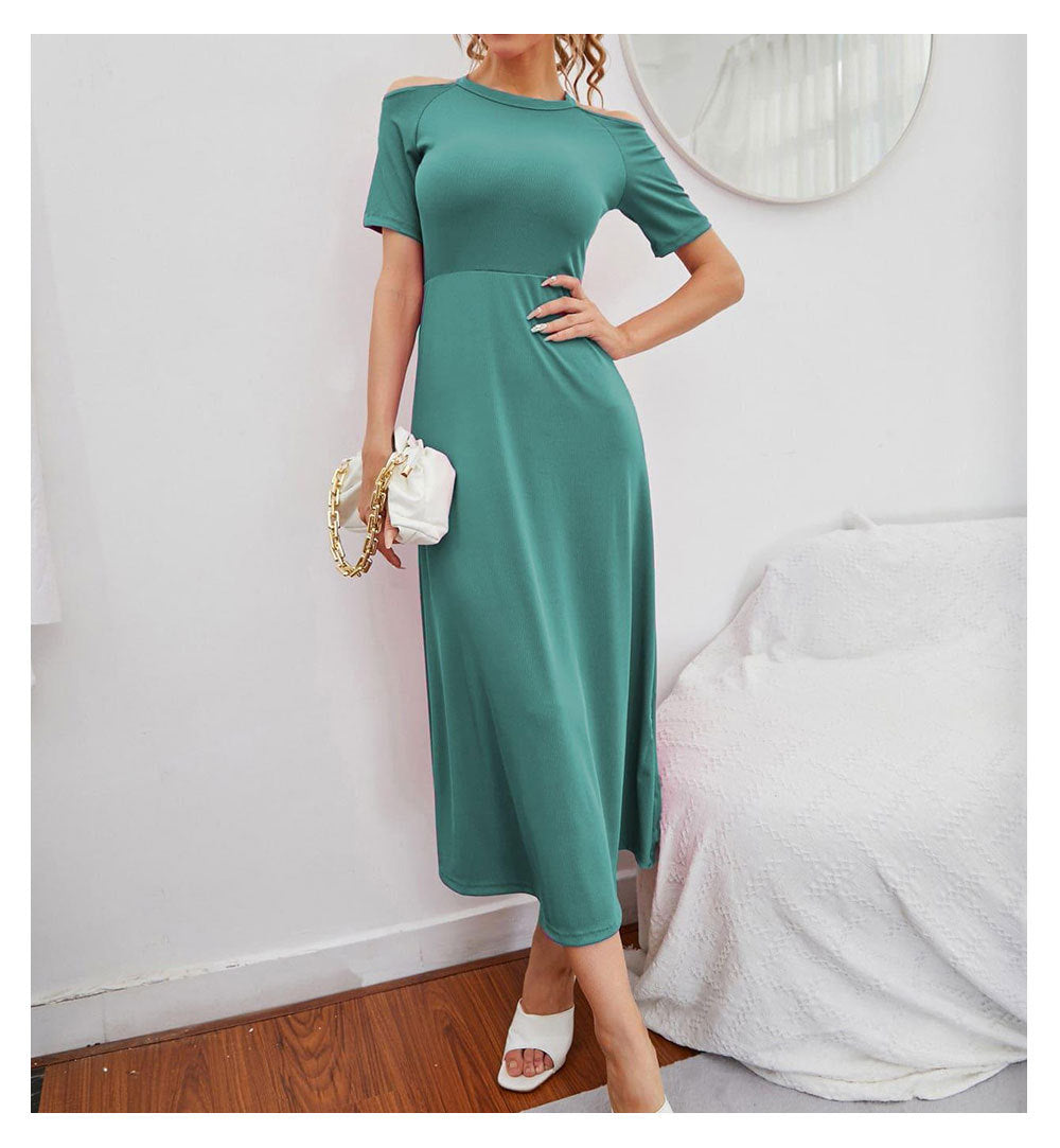 Round Neck Cold-Shoulder A-Line Dress