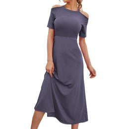 Round Neck Cold-Shoulder Sleeves Fit & Flare Midi Dress