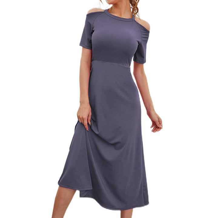 Round Neck Cold-Shoulder Sleeves Fit & Flare Midi Dress