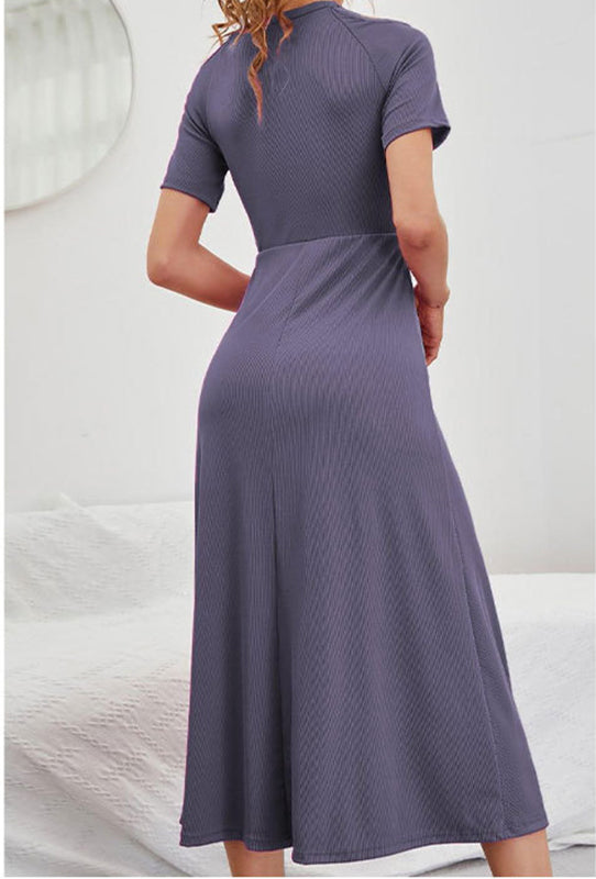 Round Neck Cold-Shoulder Sleeves Fit & Flare Midi Dress