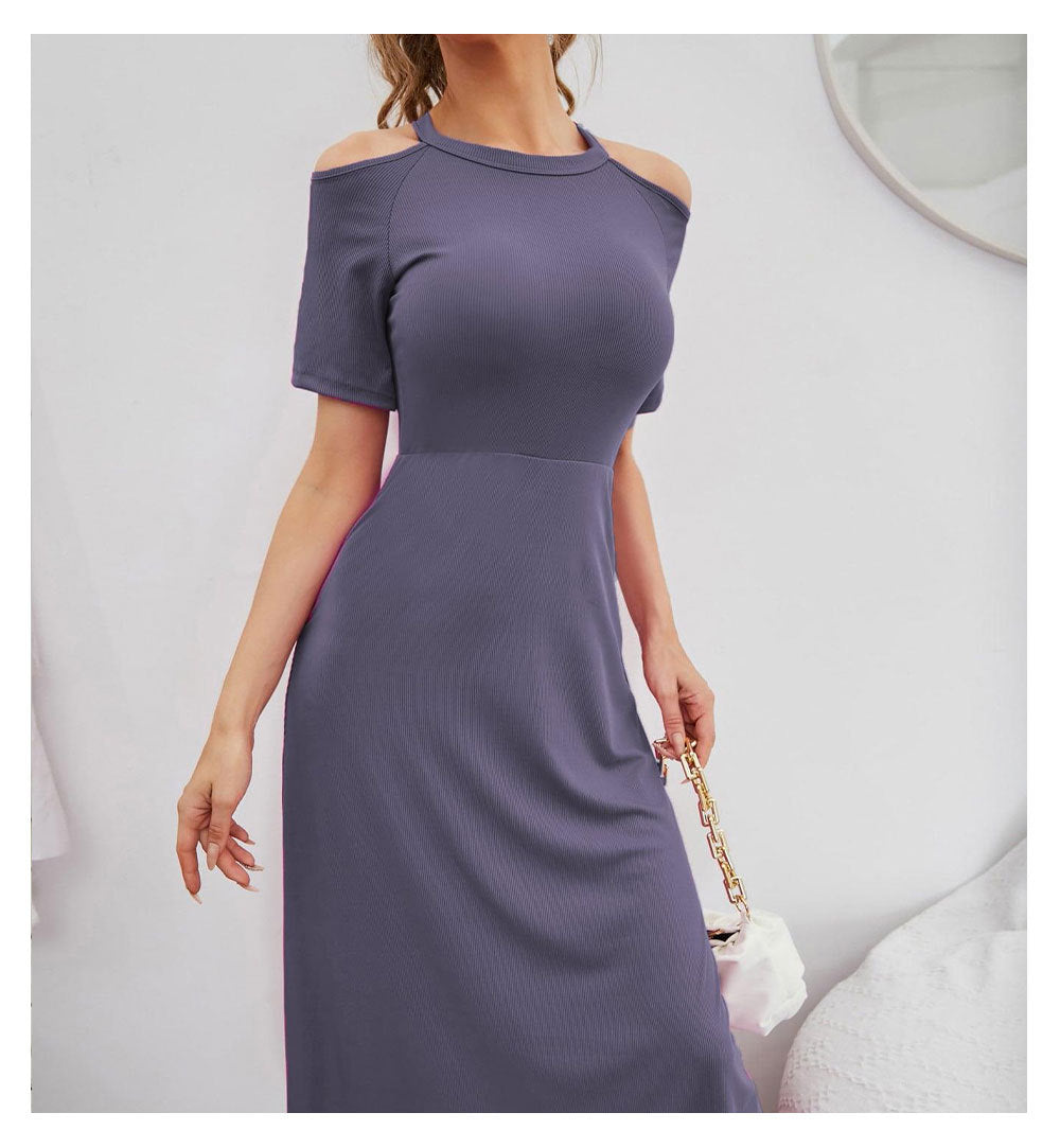 Round Neck Cold-Shoulder Sleeves Fit & Flare Midi Dress