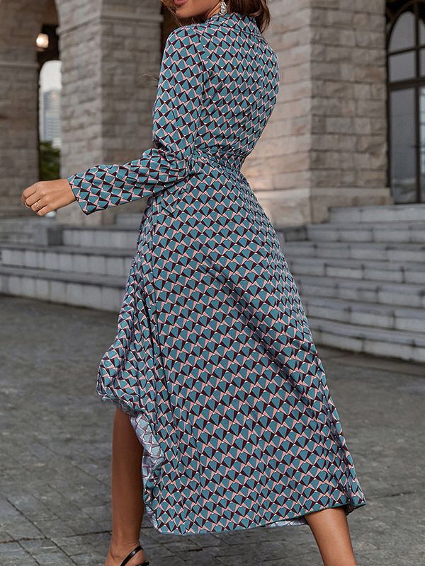 Geometric Printed Wrap Midi Dress