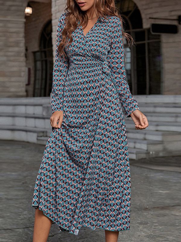 Geometric Printed Wrap Midi Dress