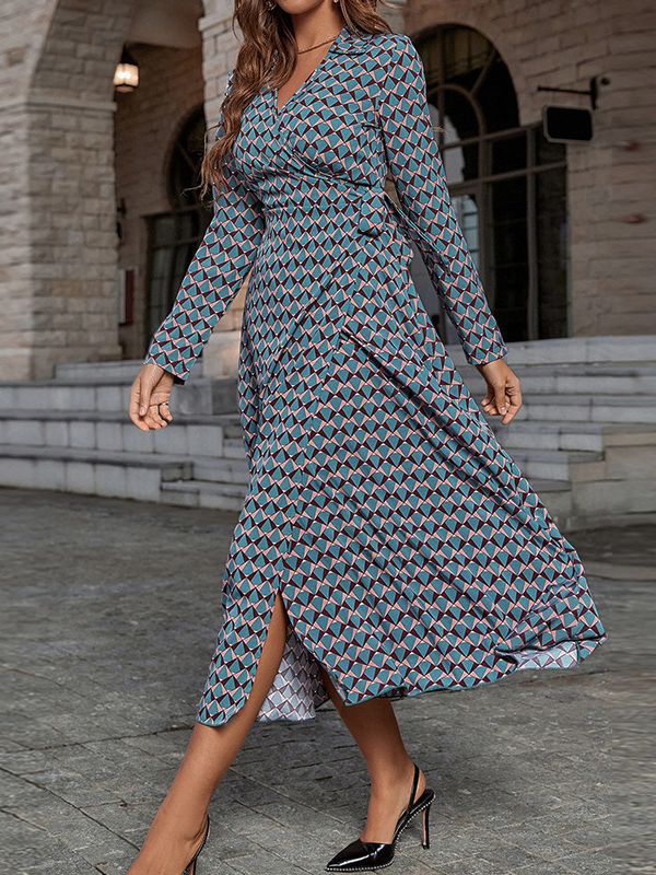Geometric Printed Wrap Midi Dress