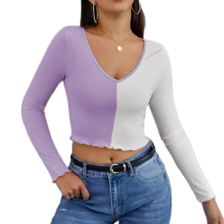 V-Neck Colourblocked Fitted Crop Top