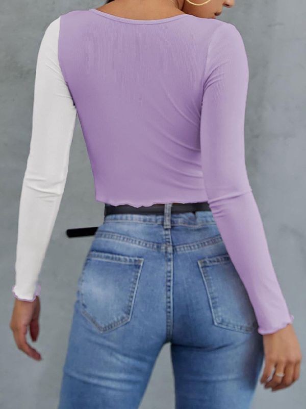 V-Neck Colourblocked Fitted Crop Top