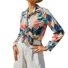 Geometric Printed Shirt Style Top
