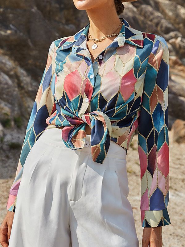 Geometric Printed Shirt Style Top