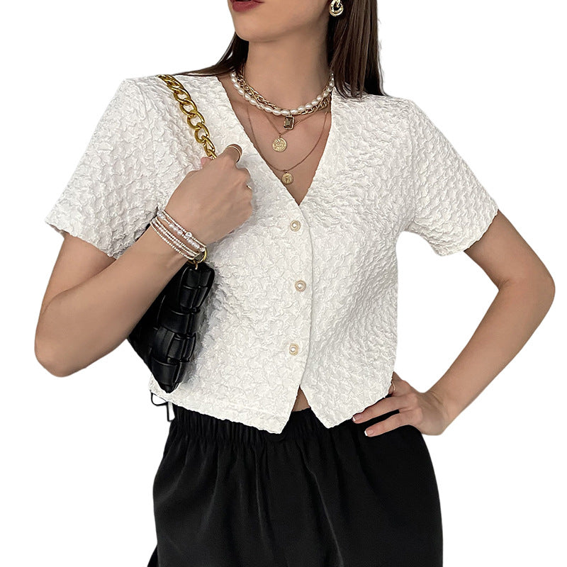 White V-Neck Crop Top