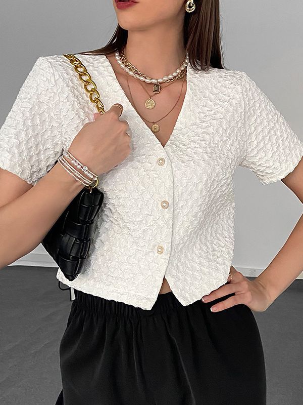 White V-Neck Crop Top