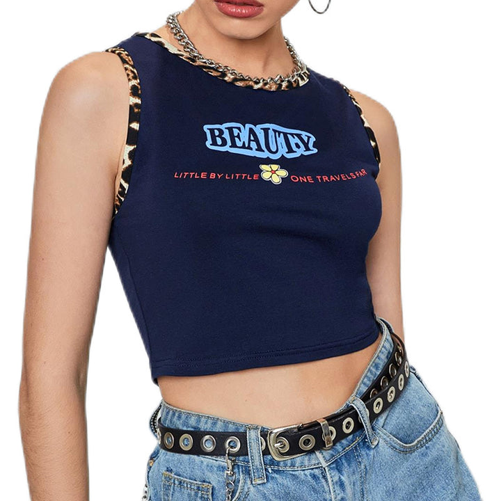 Typography Printed Round Neck Crop Top