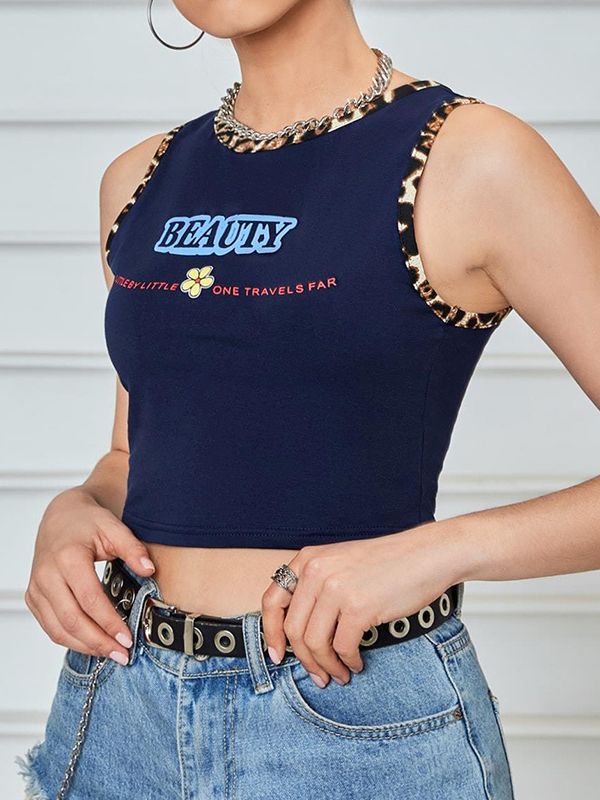 Typography Printed Round Neck Crop Top