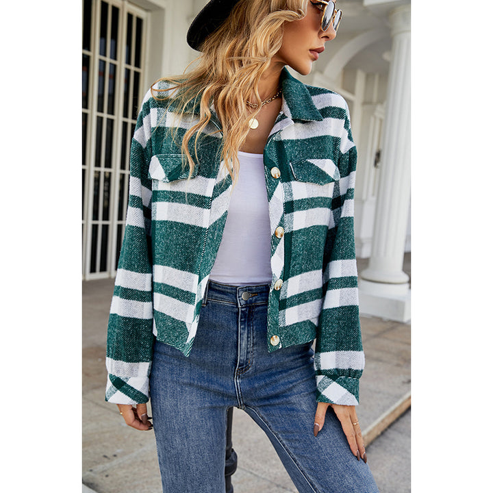 Green Checked Open Front Jacket