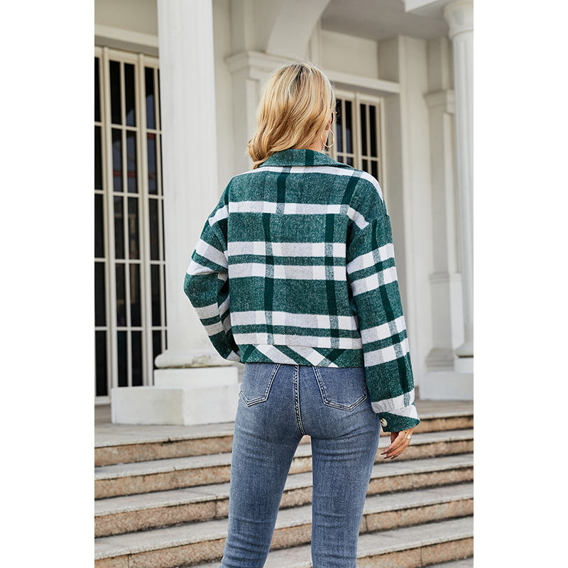 Green Checked Open Front Jacket