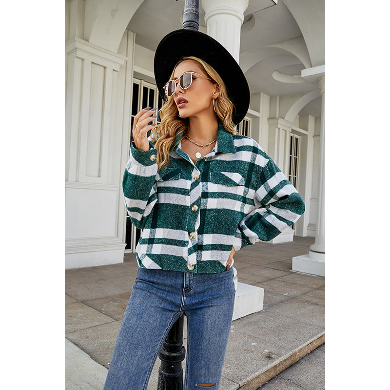 Green Checked Open Front Jacket