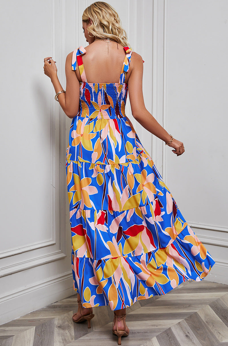 Floral Printed Smocked & Tiered Maxi Dress