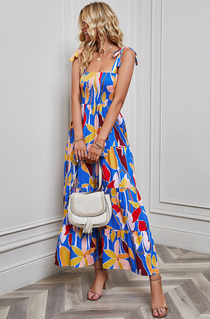 Floral Printed Smocked & Tiered Maxi Dress