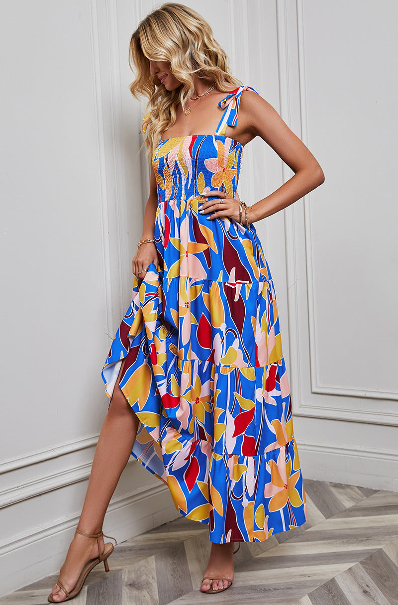 Floral Printed Smocked & Tiered Maxi Dress