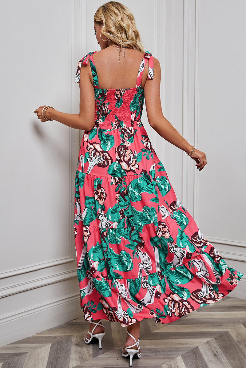 Pink Floral Tiered Maxi Dress