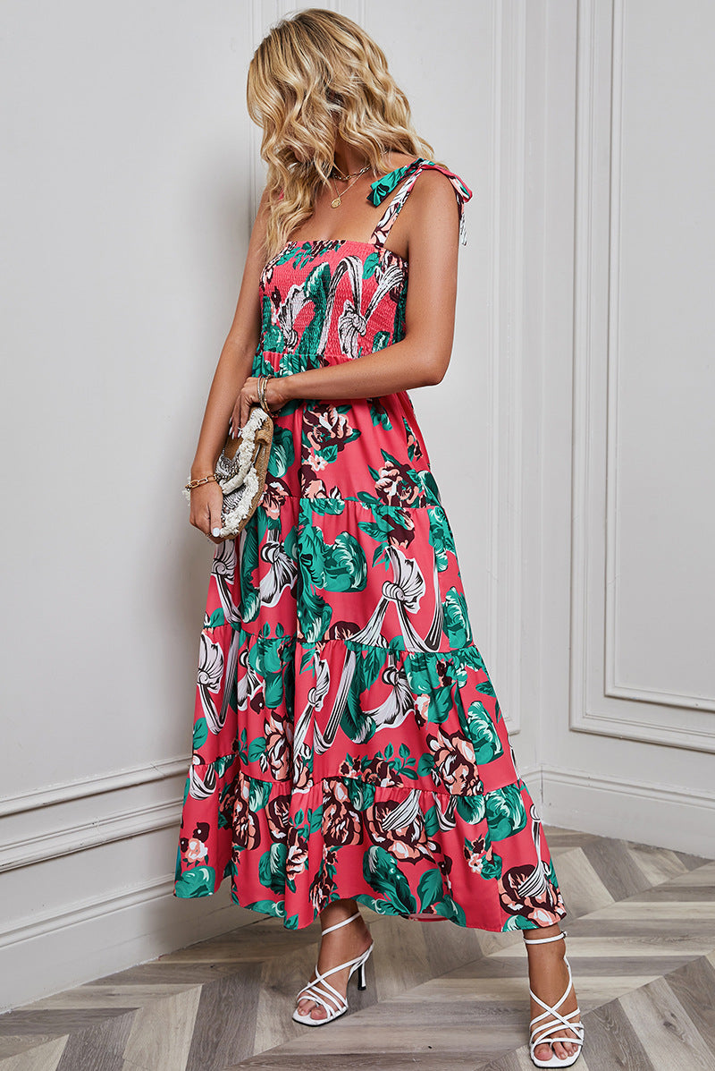Pink Floral Tiered Maxi Dress
