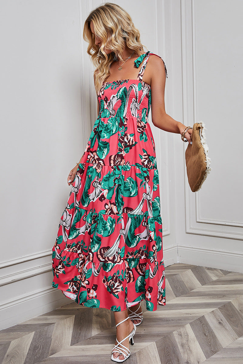 Pink Floral Tiered Maxi Dress