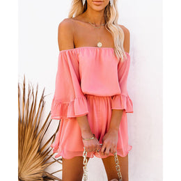 Pink Off-Shoulder Ruffled Playsuit