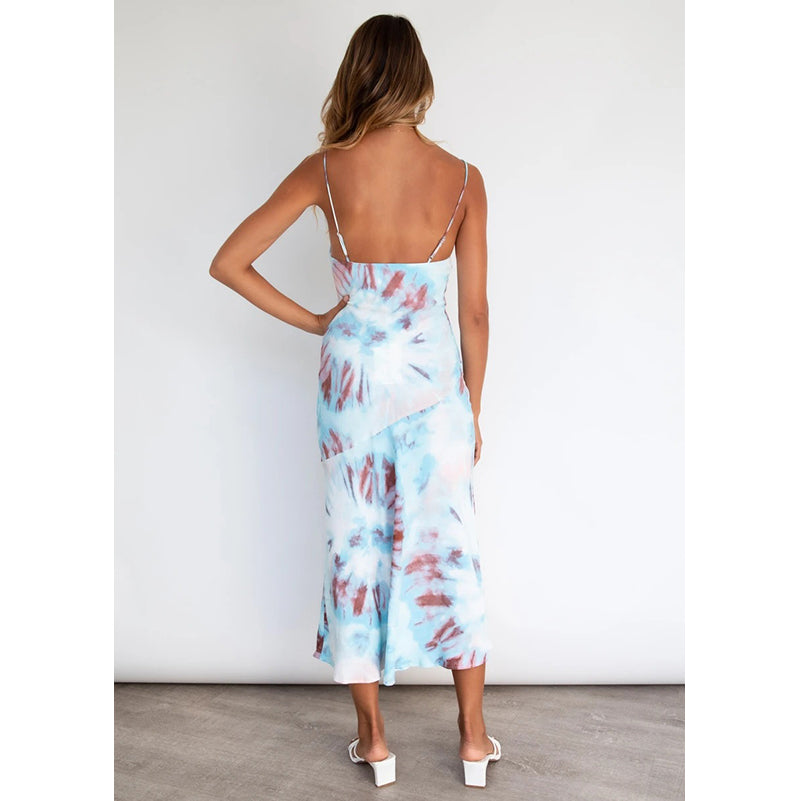 Sleeveless Tie & Dye Maxi Dress with Side Slit