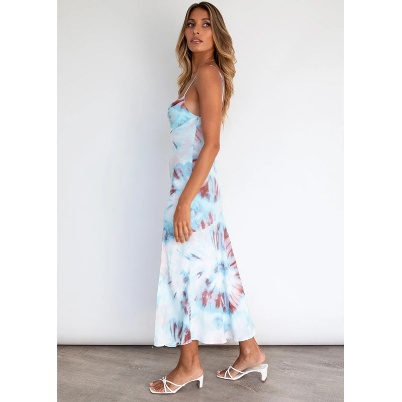 Sleeveless Tie & Dye Maxi Dress with Side Slit