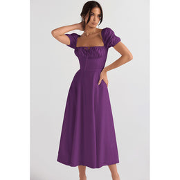 Purple Square Neck A-Line Midi Dress