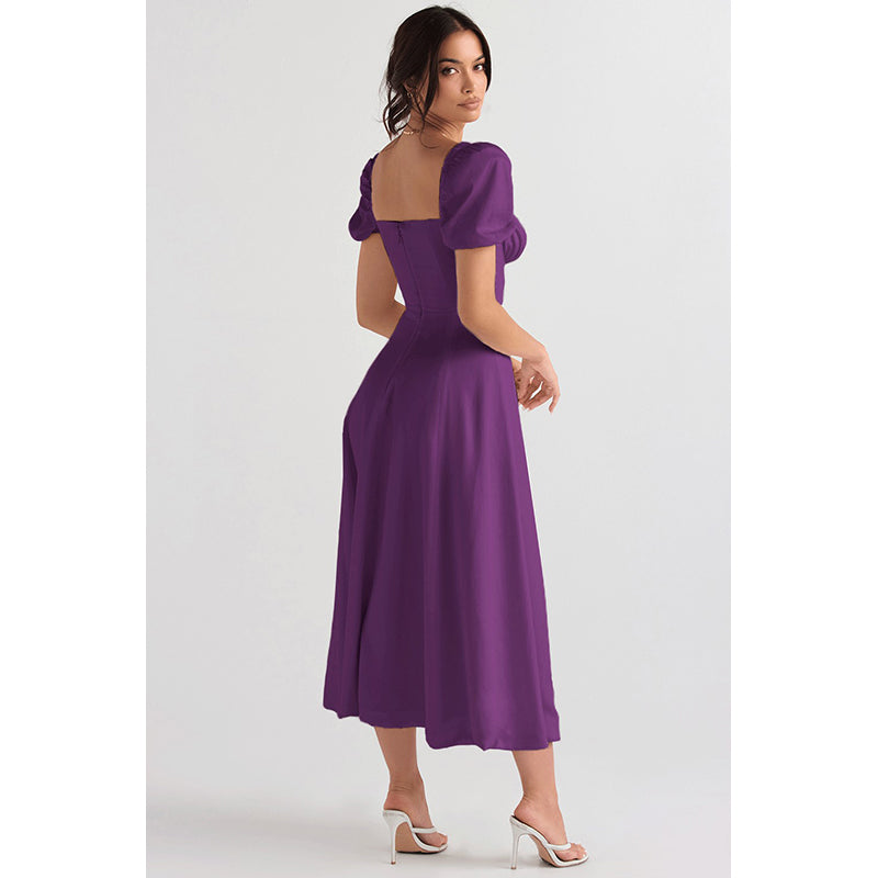 Purple Square Neck A-Line Midi Dress