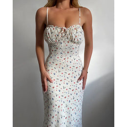 White Floral Printed Bodycon Midi Dress