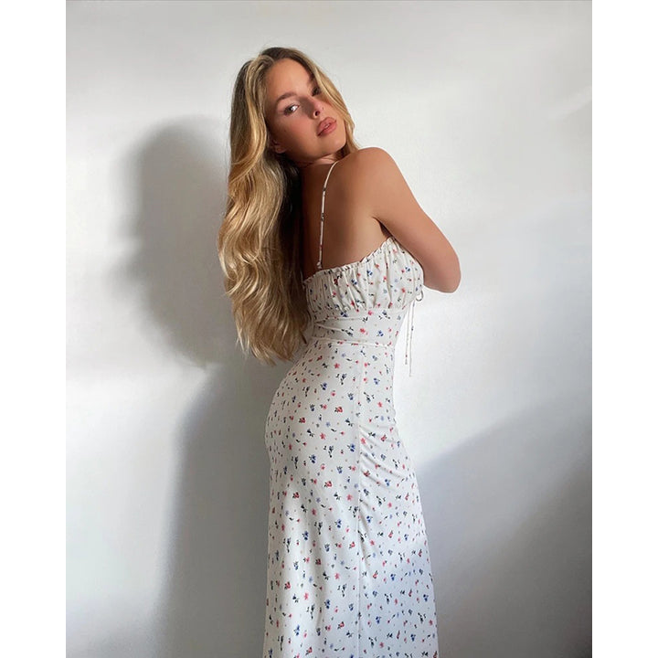 White Floral Printed Bodycon Midi Dress