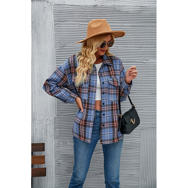 Blue Checked Spread Collar Shacket