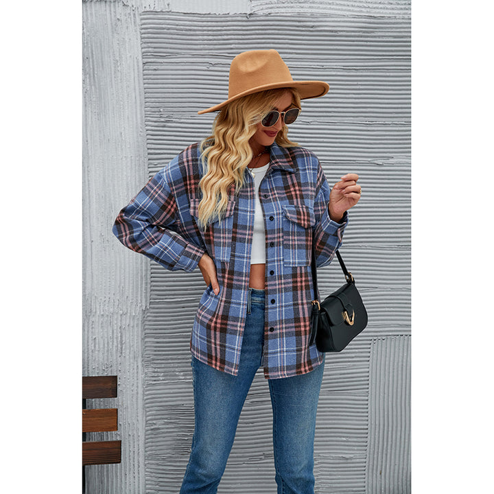 Blue Checked Spread Collar Shacket
