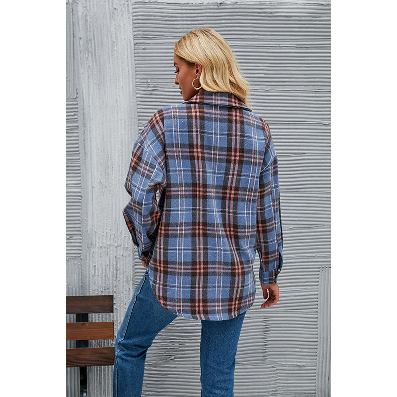 Blue Checked Spread Collar Shacket