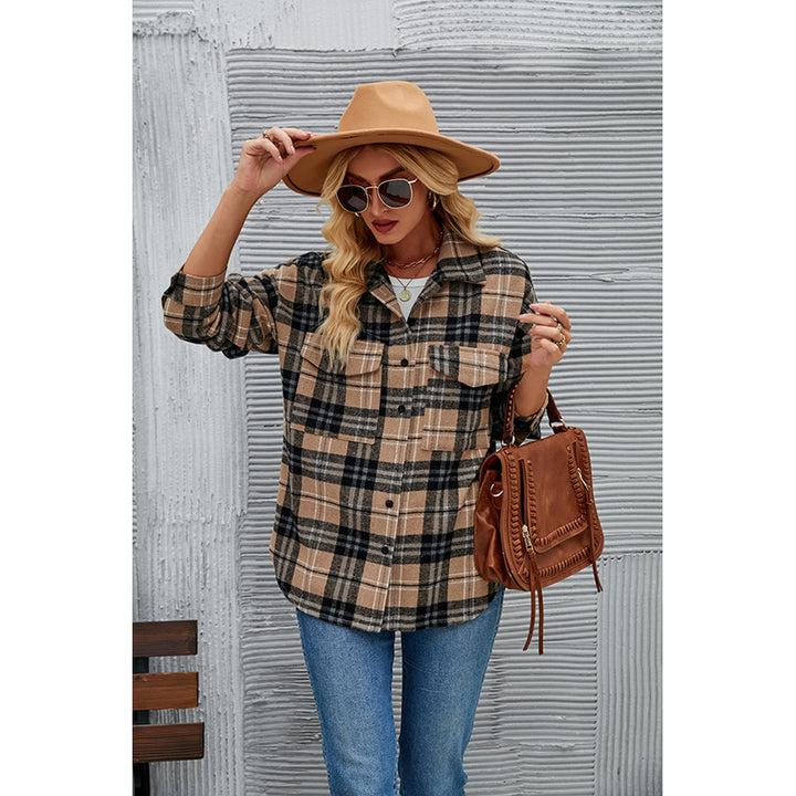 Khaki Checked Spread Collar Shacket